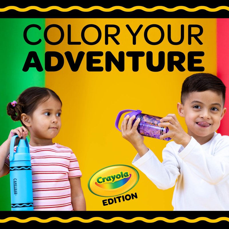 CamelBak Crayola Flip Straw Kids Water Bottle with Bite Valve, Tritan Renew Design for School and Everyday Use, 14oz, Cerulean