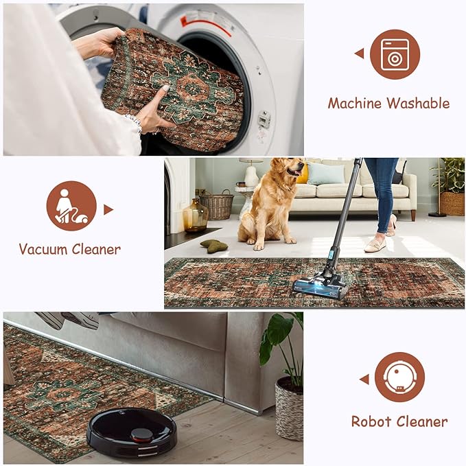 Moynesa Ultra-Thin Washable Round Rug - 4Ft Round Area Rugs for Bedroom Brown Bathroom Circle Mat, Non Slip Non Shedding Low Pile Indoor Floor Carpet for Living Room Coffee Table Kitchen, Brown