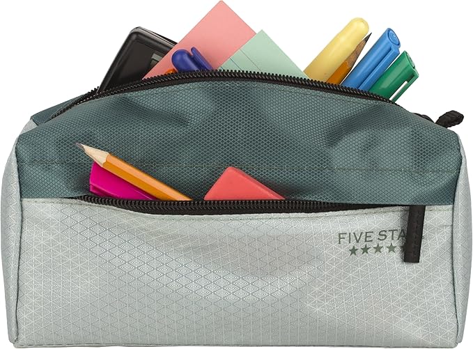 Five Star Pencil Pouch, Pen Case, 9-Pocket Zipper Pouch, Storage Organizer for School Supplies Earbuds Chargers Cables Makeup, Green/Juniper (500214F-ECM)