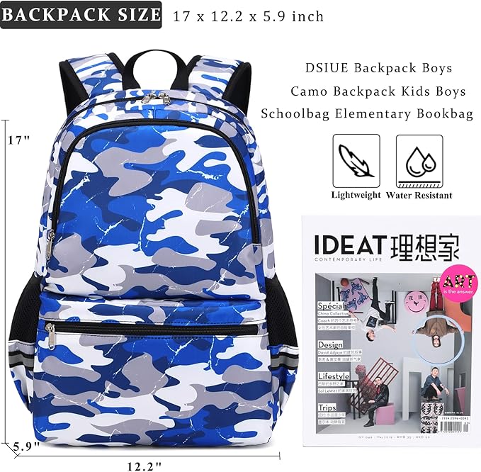 DSIUE Backpacks for Boys School Bags for Kids Elementary Bookbag and Lunch Box Set Camo Red