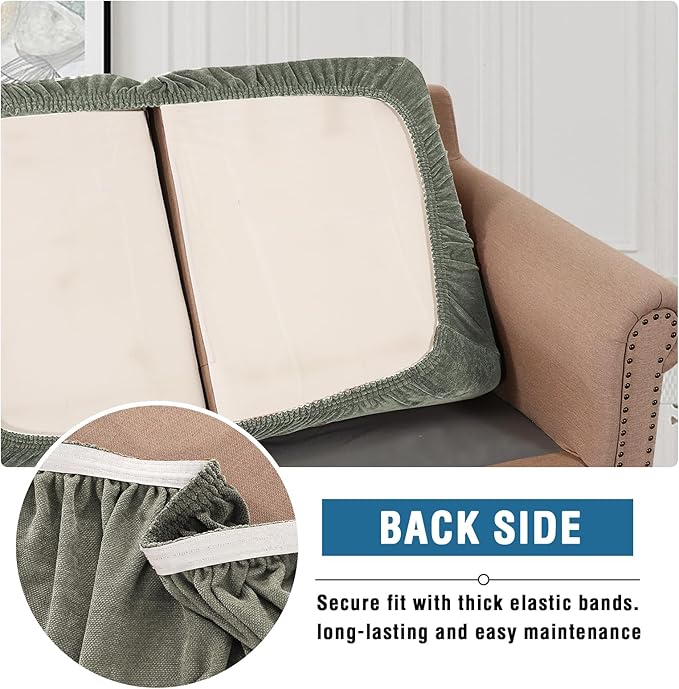 H.VERSAILTEX Chenille Slip Covers for Armchairs Super Stretch Sofa Slipcovers Thick Soft Sofa Cushion Protector Covers All Seasons Universal(1 Seater Armchair Cushion Cover,Tea Tree)