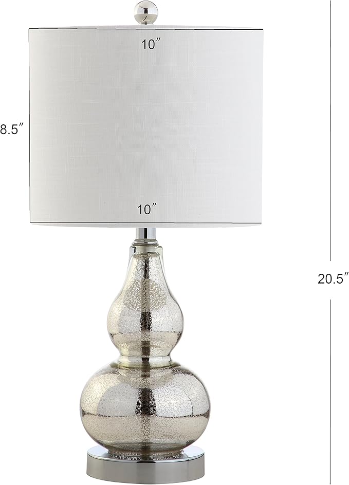 JONATHAN Y 20.5" Mercury Silver Glass Table Lamp, Modern Gourd Bedside Nightstand Lamp for Bedroom, Living Room, White Linen Shade, LED Bulb Included (JYL1028C-SET2)