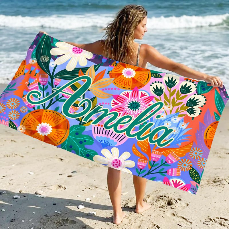 idooodle Personalized Bohemian Style Beach Towel with Name - Quick Dry Oversized Beach Towel, Travel Essential, Beach Party Birthday Gift for Girls Women & Friends