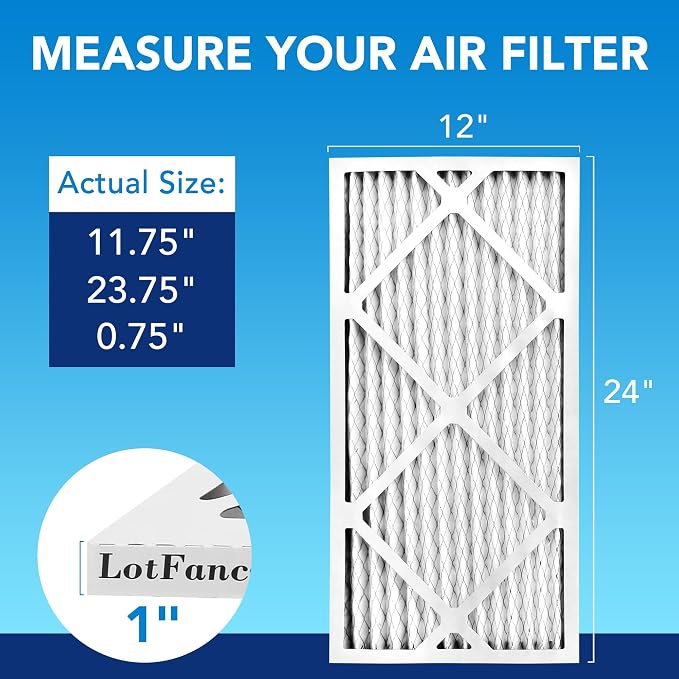 LotFancy 12x24x1 Air Filter MERV 13 6-Pack, Electrostatic Pleated HVAC Furnace