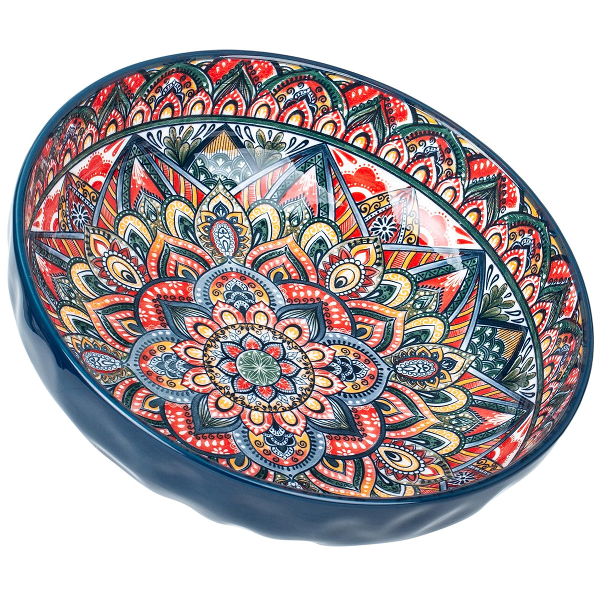 Ronanemon Large Serving Bowls, 75 Oz Fruit Salad Bowls, Bohemian Style Large Porcelain Dishes for Entertaining Parties,Big Bowls for Eating Soup, Salad, Pasta, Fruit, Chips, 10.3 Inch Diameter (red)
