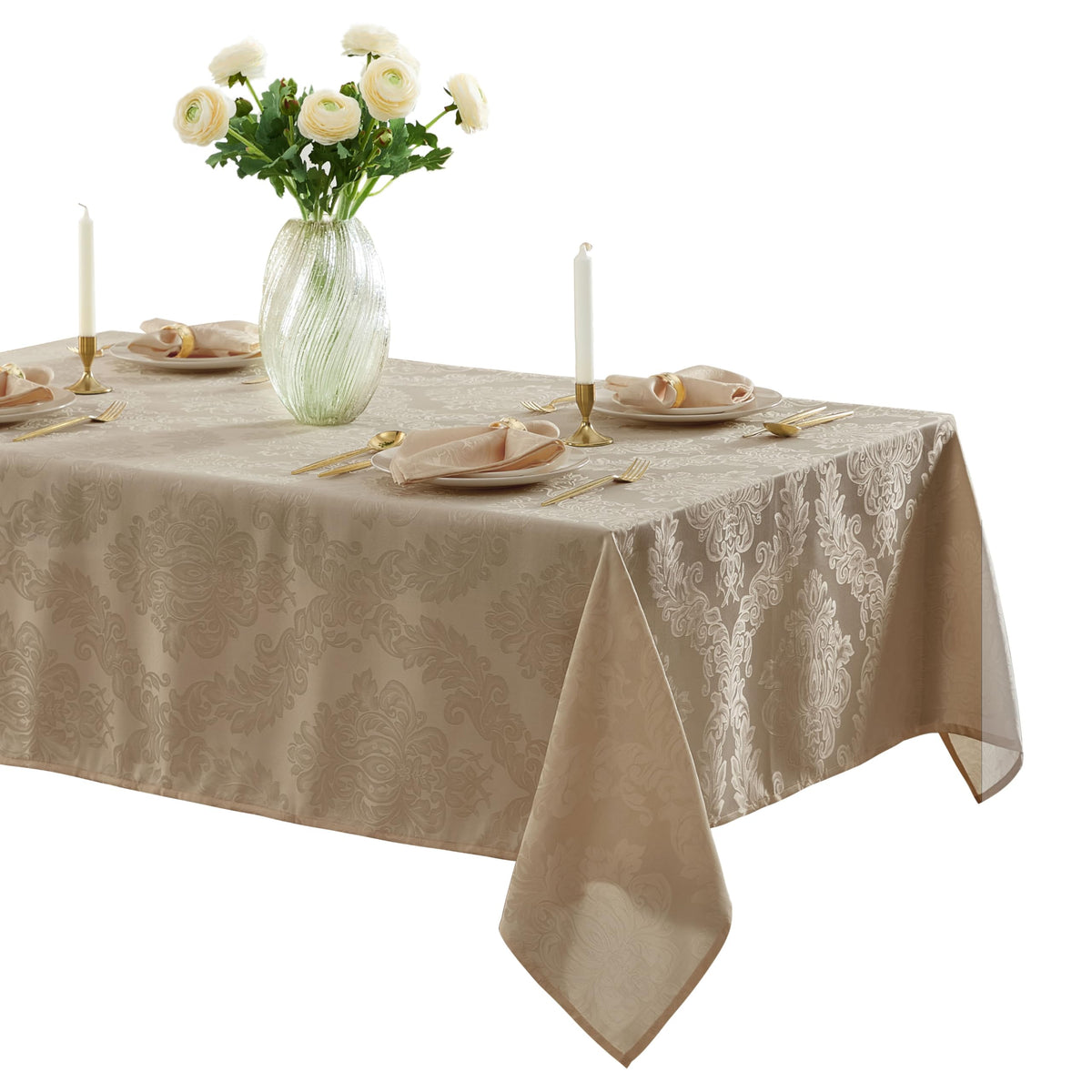 Newbridge Barcelona Luxury Damask Fabric Napkins, Set of 4 Square Napkins, Antique White, 100% Polyester, No Iron, Soil Resistant Dining Room, Party and Banquet Napkins