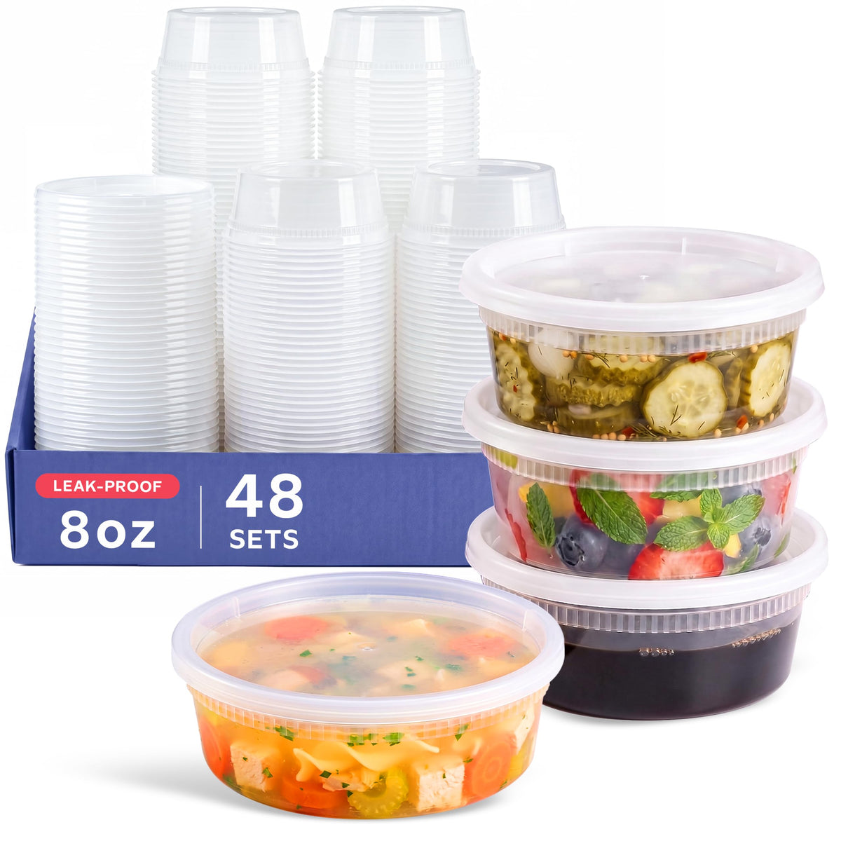 GUSTO 16 oz Plastic Deli Containers with Lids [48 Sets] Food Storage