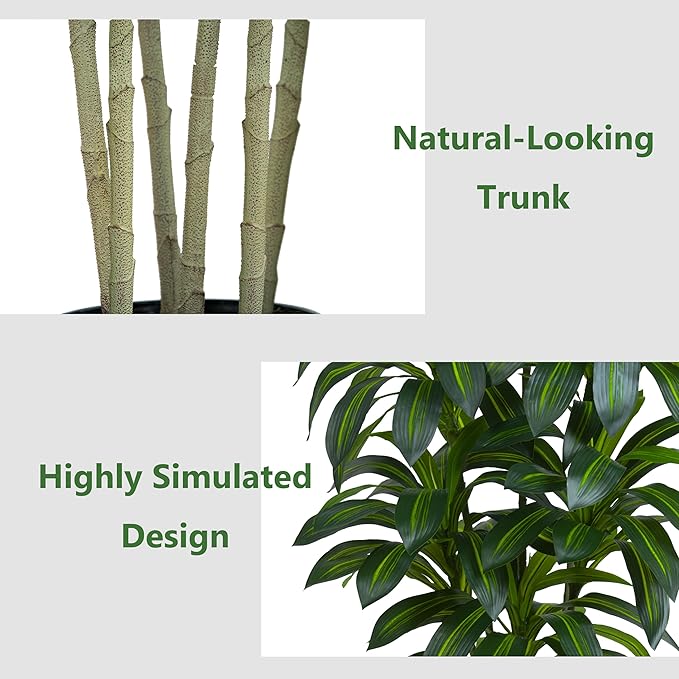 Artificial Dracaena Plant Indoor Fake Tree, Tall Fake Floor Plants with White Planter, Artificial Yucca Tree for Home Office Living Room Bedroom Farmhouse Modern Outdoor Topiary Tree(6 Trunks 6FT)