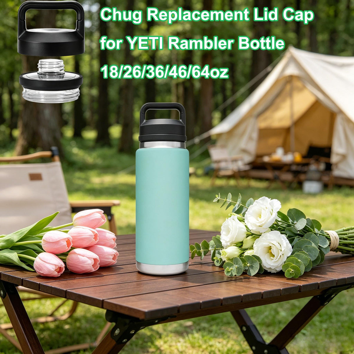 Replacement for YETI Rambler Bottle Chug Cap Lid, Screw Top Lid Replacement Fits for 18/26/ 36/64 oz YetiRambler, Chug CapLid Replacement for Yeti Rambler Models