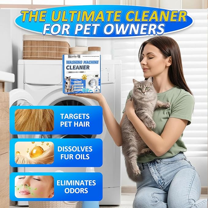 Washing Machine Cleaner Tablets - 24 Pack. Formulated for Pet Owners.Washer Machine Cleaner Remove Stubborn Pet Hair, Residue, Grime and Odors,Compatible with HE, Top & Front Load Washer