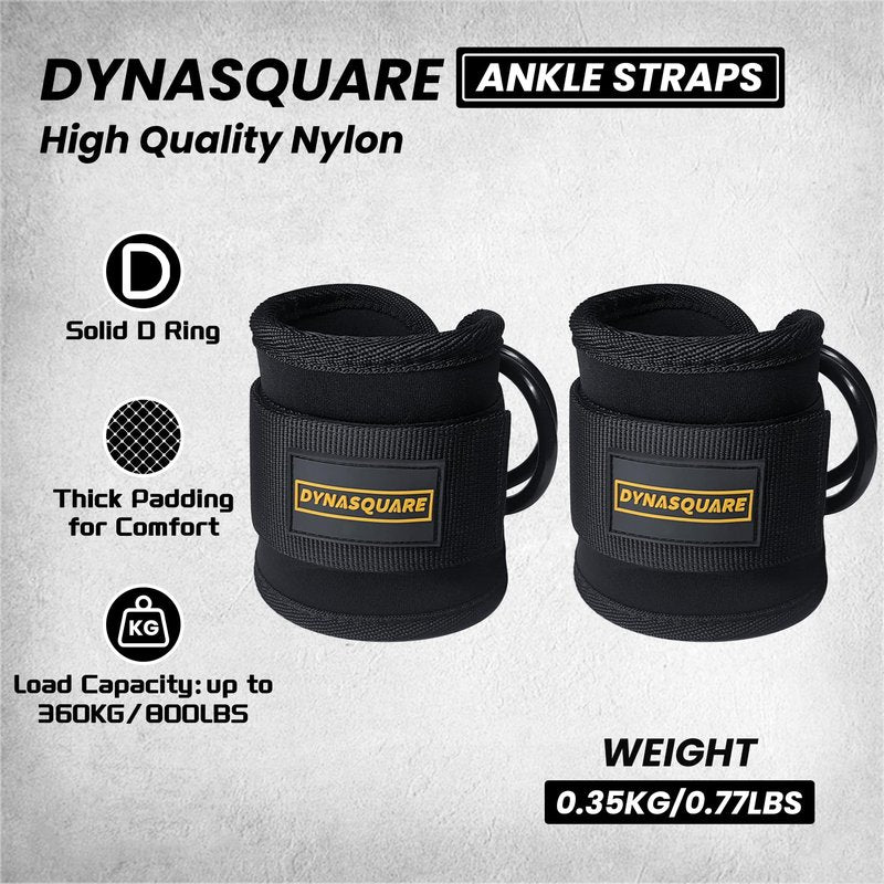 DYNASQUARE Tricep Press Down Cable Machine Attachment, Heavy Duty Solid Steel Body Training Lat Pulldown Home Gym Accessories, Double D Row Handle, V Bar, Ankle Straps, Tricep Rope, Pull Down Bar