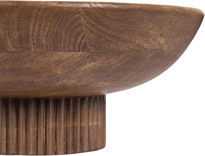 Kate and Laurel Rooks Modern Decorative Ribbed Wood Bowl, 12 Inch Diameter, Walnut Brown, Transitional Raised Fruit Bowl for Kitchen Counter or Use as Living Room or Entryway Table Decor