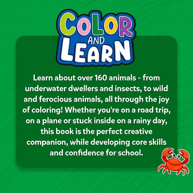 Skillmatics Color & Learn Activity Book – Learn 160+ Animals, 12 Retractable Mess-Free Crayons & 50 Pages, Educational Gift for Toddlers and Preschoolers Ages 3, 4, 5, 6