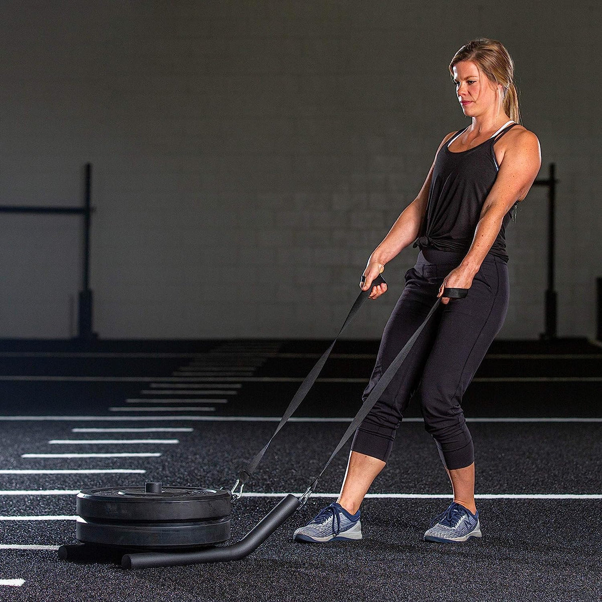 Rage Fitness R2 Weight Training Pull Sled with Harness. 90 LBS Capacity & 6.5 Feet Strap. Power Speed Sled Ideal for Endurance and Weight Training. Compatible with Bumper Plates (Black)