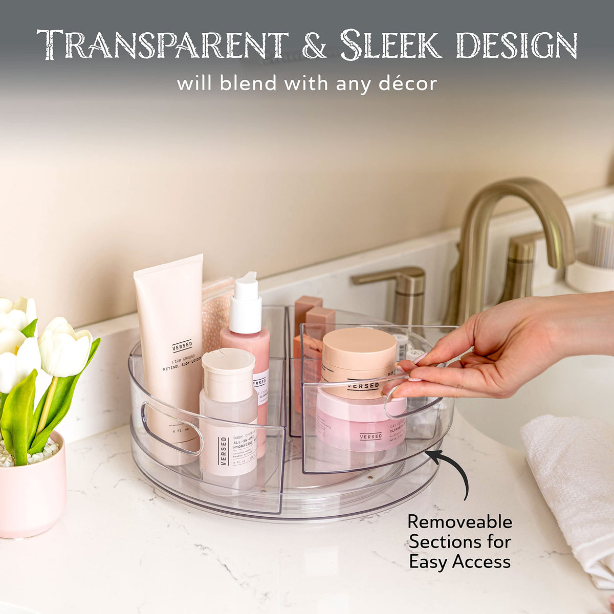 Oizeir Lazy Susan Turntable (2-Pack) - Clear Acrylic, Rotates 360 Degrees, Easily Organize Your Fridge, Cabinet or Counter - Carousel Storage for Food, Spices, Cosmetics