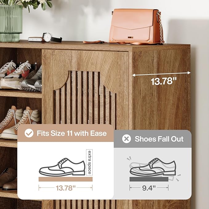 Tribesigns Shoe Cabinet with Doors, 5-Tier Shoe Storage Cabinet with Adjustable Shelves, 20 Pairs Wooden Shoe Rack Organizer, Narrow Shoe Cabinet for Entryway, Hallway, Closet, Rustic Brown, 2 Pcs