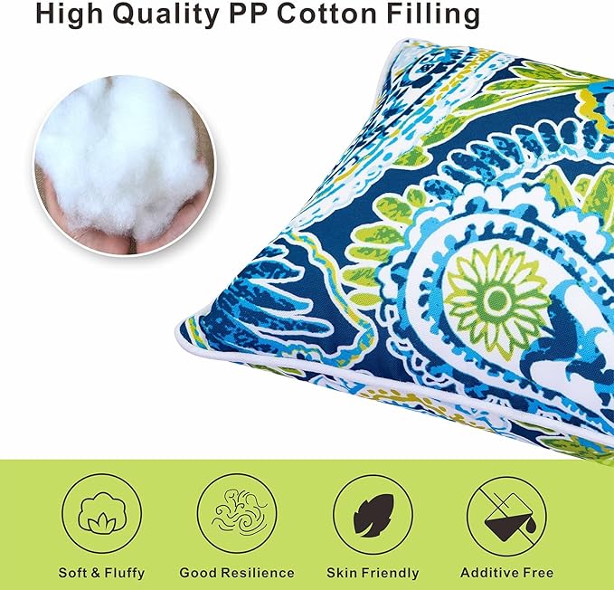 Pack of 2 Patio Lumbar Pillows, 12"x20" Fade Resistant Outdoor Waterproof Lumbar Pillow with Inners, Decorative Garden Lumbar Cushions for Home Patio Terrace Sofa Use