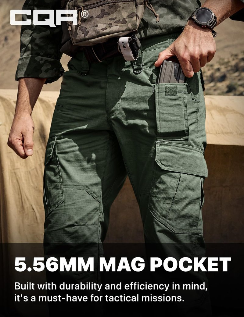 CQR Men's Tactical Pants, Water Resistant Ripstop Cargo Pants, Lightweight EDC Work Hiking Pants, Outdoor Apparel, Raider Mag Green Kelp, 42W x 32L