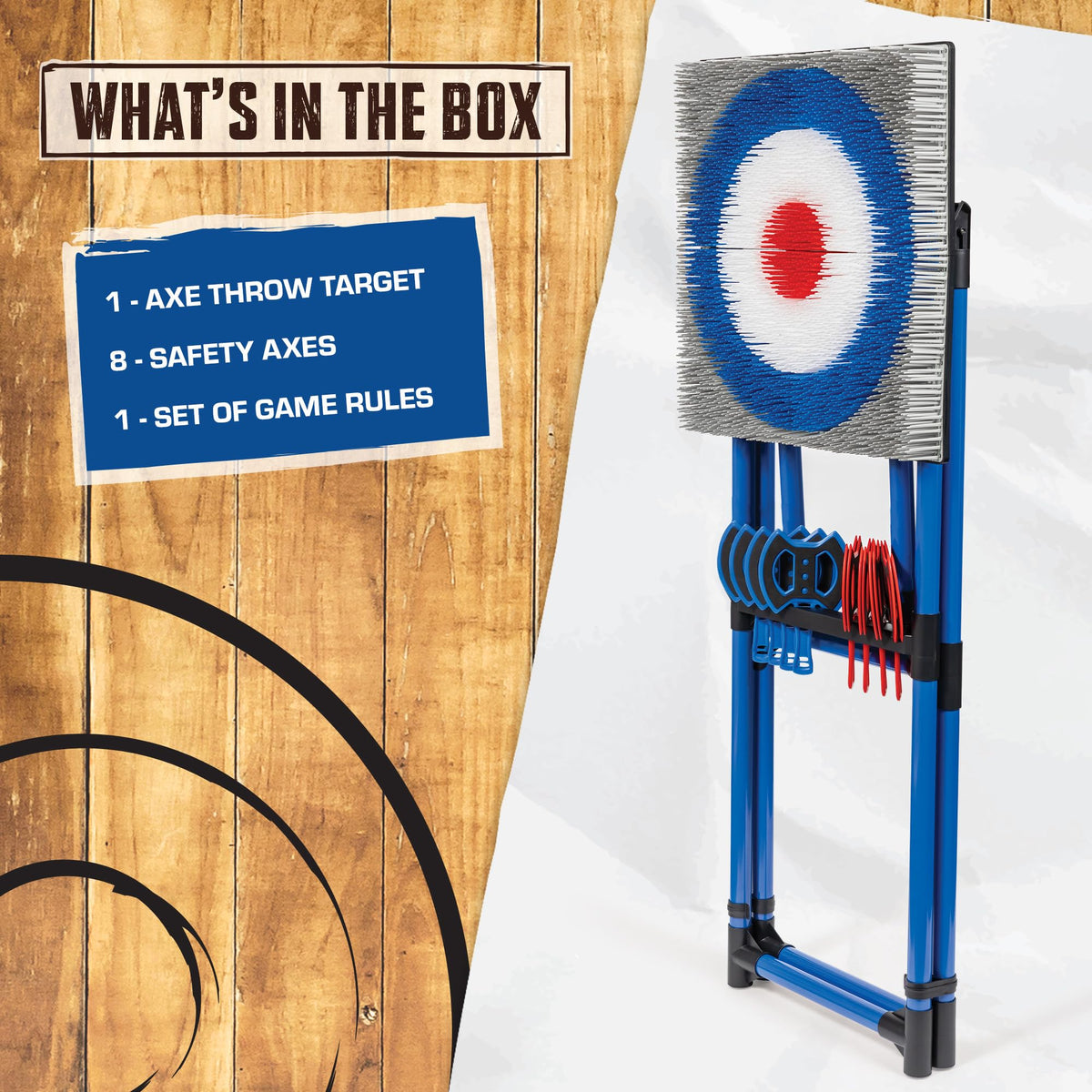 EastPoint Axe Throwing Game, Bristle Target, 8 Safety Axes, Over 5 Ft Tall