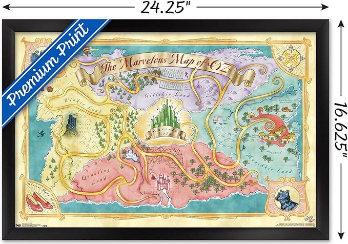 The Wizard Of Oz - Map Wall Poster, 22.4L" x 14.7W", Black Framed Version