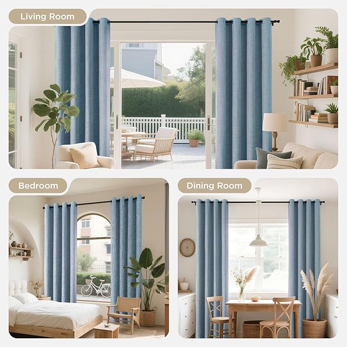 Joydeco Blackout Curtains 95 Inches Long 2 Panels Burg, Room Darkening Curtains for Bedroom, 100% Black Out Textured Thermal Drapes Privacy Protection 2 Panels Set(W52 x L95 Inch, Sky Blue)