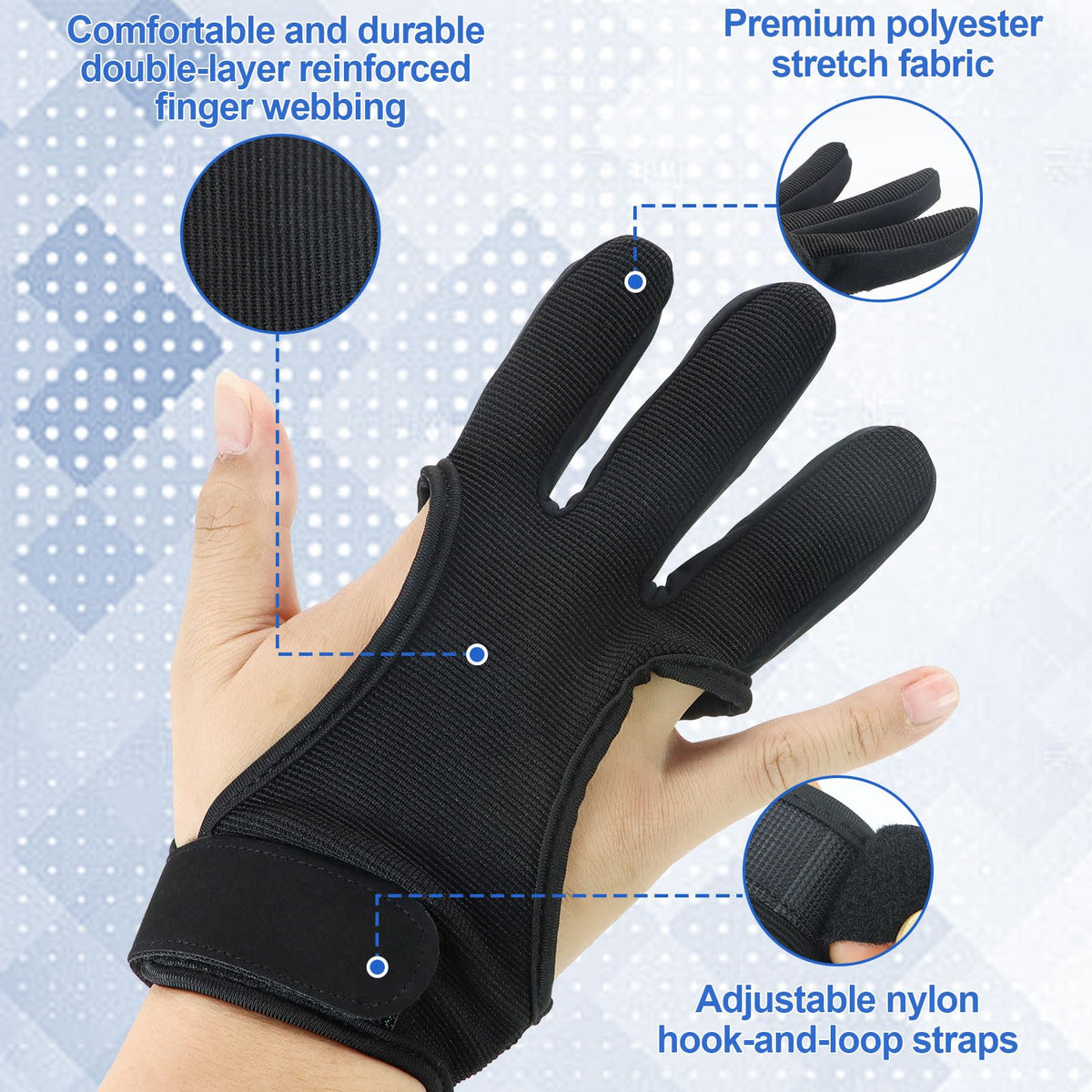 lenpestia Archery Gloves Archery Protective Gloves Three Finger Leather Protective Gloves Comfortable Guard for Youth Adult Beginner (Black, Large)