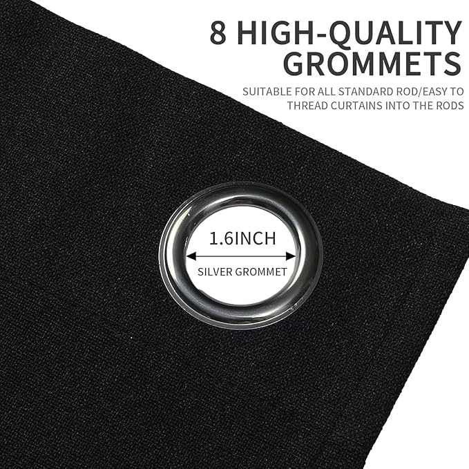 Joydeco Blackout Curtains 108 Inches Long, Extra Long Curtains 108 Inch Length 1 Panel for Bedroom, Thermal Insulated Linen Black Out Curtains with Grommets(100x108, Black)
