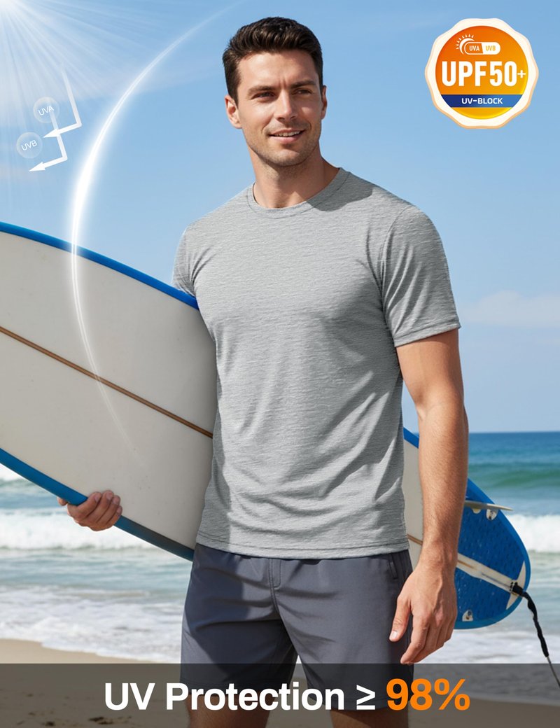 MAGCOMSEN Dry Fit Shirts for Men Short Sleeve Athletic Tops Moisture Wicking SPF Workout Shirts Performance Running Fishing Light Grey L