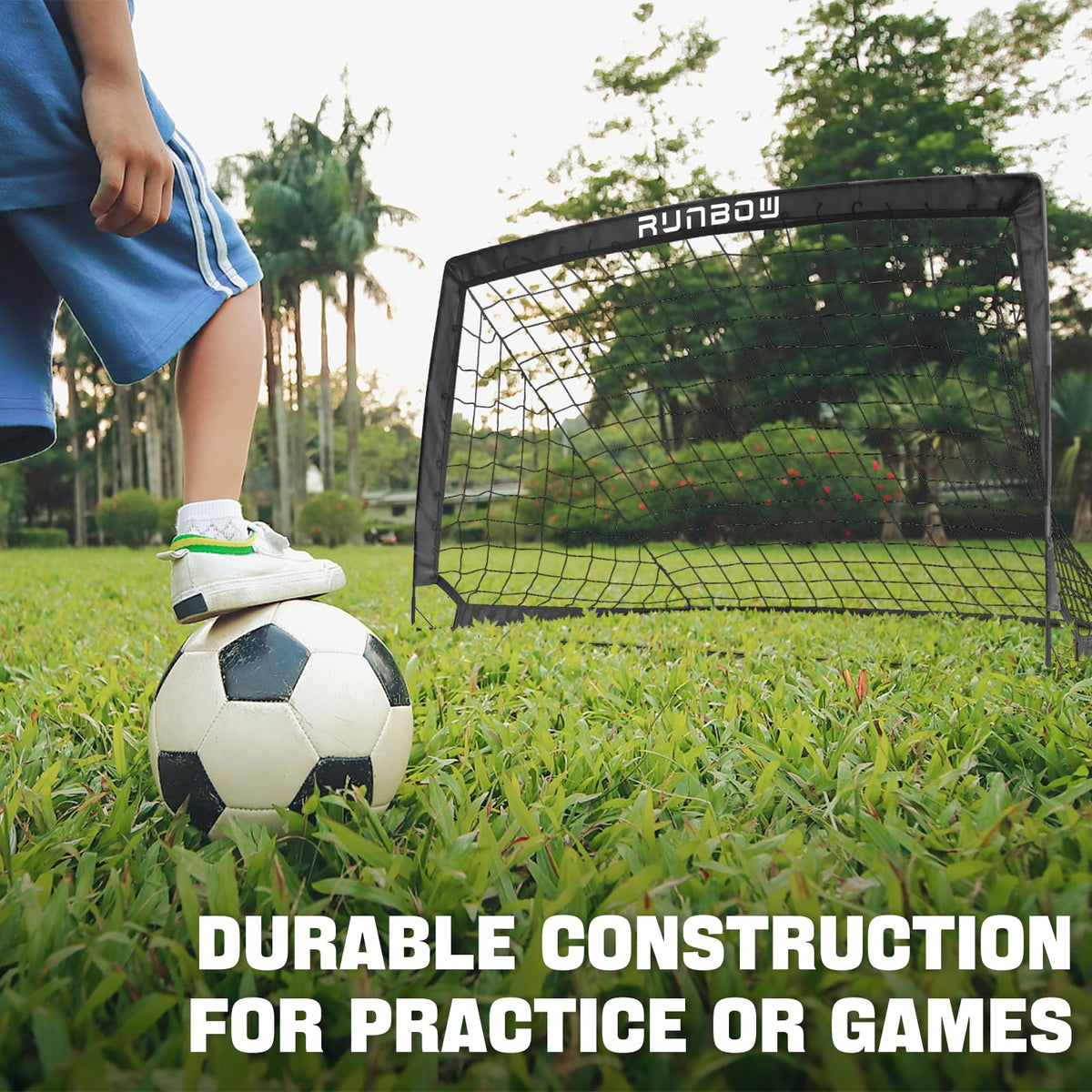RUNBOW Soccer Goal for Backyard, 5x3 FT Portable Folding Soccer Net with Carry Bag for Kids and Adults Indoor/Outdoor Training Practice Use (Black, 5x3 FT, 1 Pack)
