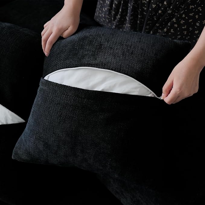 JACH 144.1 Inch U-Shaped Modular Sofa, Mid Century Modern Deep Seat Sectional Couch, 3-Seater Sofas with Chaise Ottomans for Living Room, Cozy Sofas for Apartment, Living Room (Linen Fabric, Black)