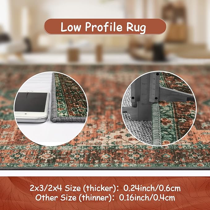 Moynesa Ultra-Thin Washable Round Rug - 6ft Large Dining Room Round Area Rug, Vintage Living Room Mat Stain Resistant Office Carpet for Bedroom Mudroom Kitchen Apartment Basement Foyer
