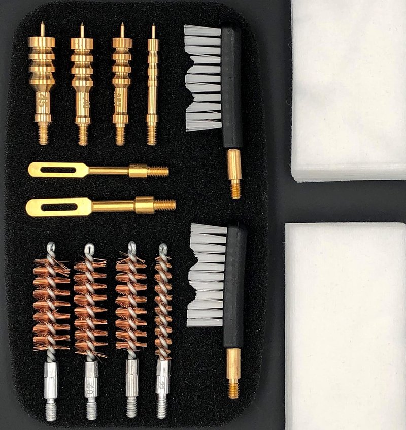 APCHYWELL 18 PCS Handgun Cleaning Kit for.22 .9mm/.357/.38/ .40 .45 Caliber Pistol with Bronze Bore Brush, Brass Jag Adapter, Empty Bottle, Nylon Brushes