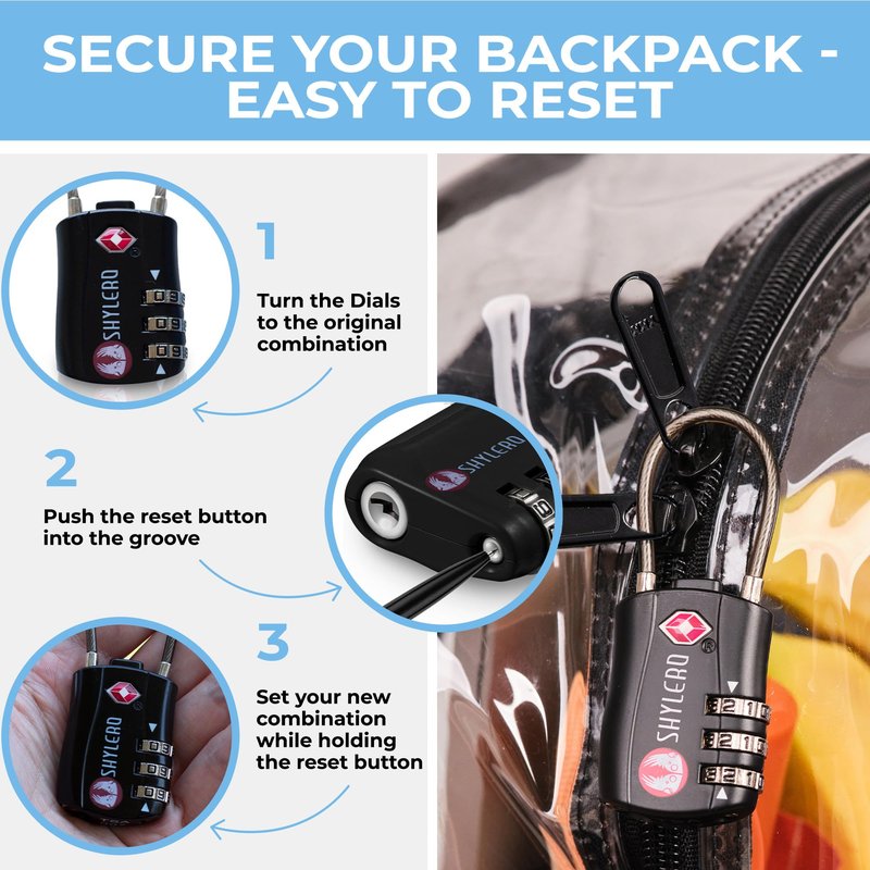 SHYLERO Clear Backpack Heavy Duty has TSA Lock, 2-WAY Zipper. PVC Transparent Backpack Is Extra Large - H18''xW14''xD8