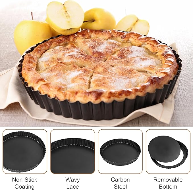 Axigundaone 6 Pcs Tart Pan with Removable Bottom, Pie Pan11/9/4/3In