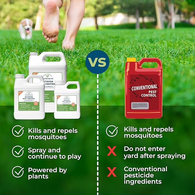 Wondercide - Outdoor Pest Control Spray Concentrate with Natural Essential Oils - Mosquito, Ant, Roach, and Insect Killer, Treatment, and Repellent - Safe Around Pets, Plants, Kids - 1 Gallon
