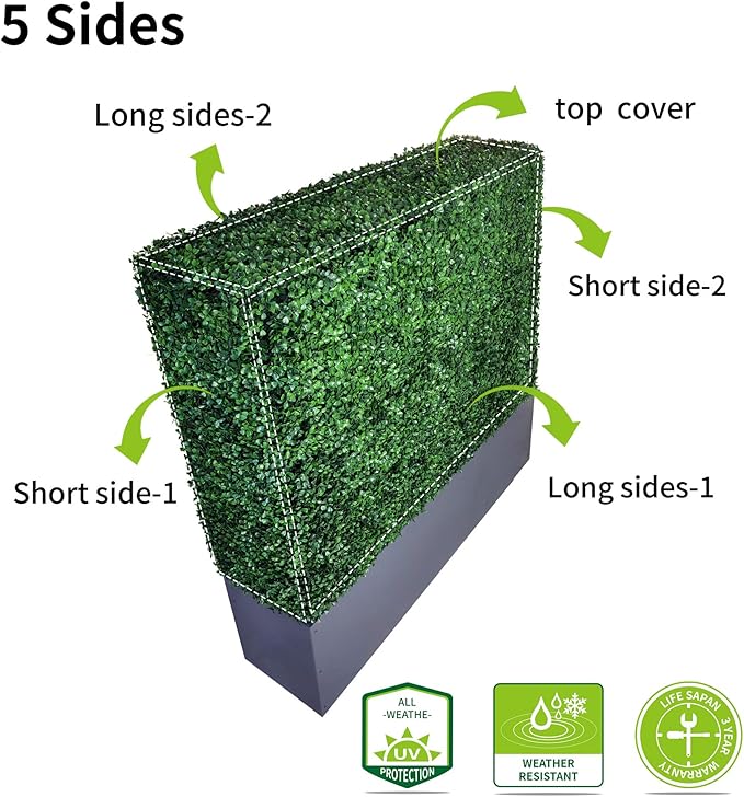AGPL Upgraded Artificial Boxwood Hedge Wall with Gray Color Planter Box (33.5" Height 48" Width 12" Deep) …Outdoor and Indoor Panels for Patio,Balcony,Restaurant,Garden,Party Décor