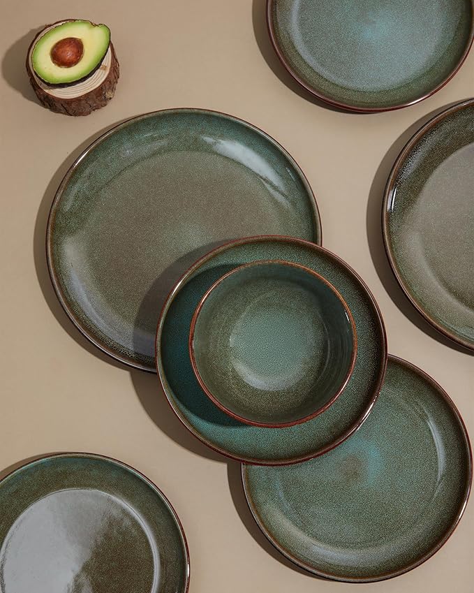 8.75 Inch Large Ceramic Pasta Bowls, 32 Oz Reactive Glaze Stoneware Pasta Serving Bowls Set of 4 for Kitchen, Wide Bowls for Fruit,Pasta,Salad,Soup, Scratch Resistant-Brown and Green