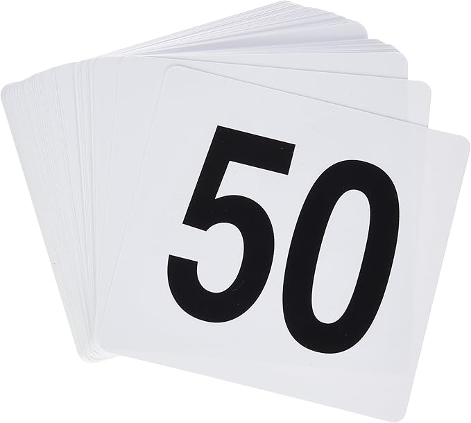 Winco 1-50 Plastic Table Numbers, White, Black
