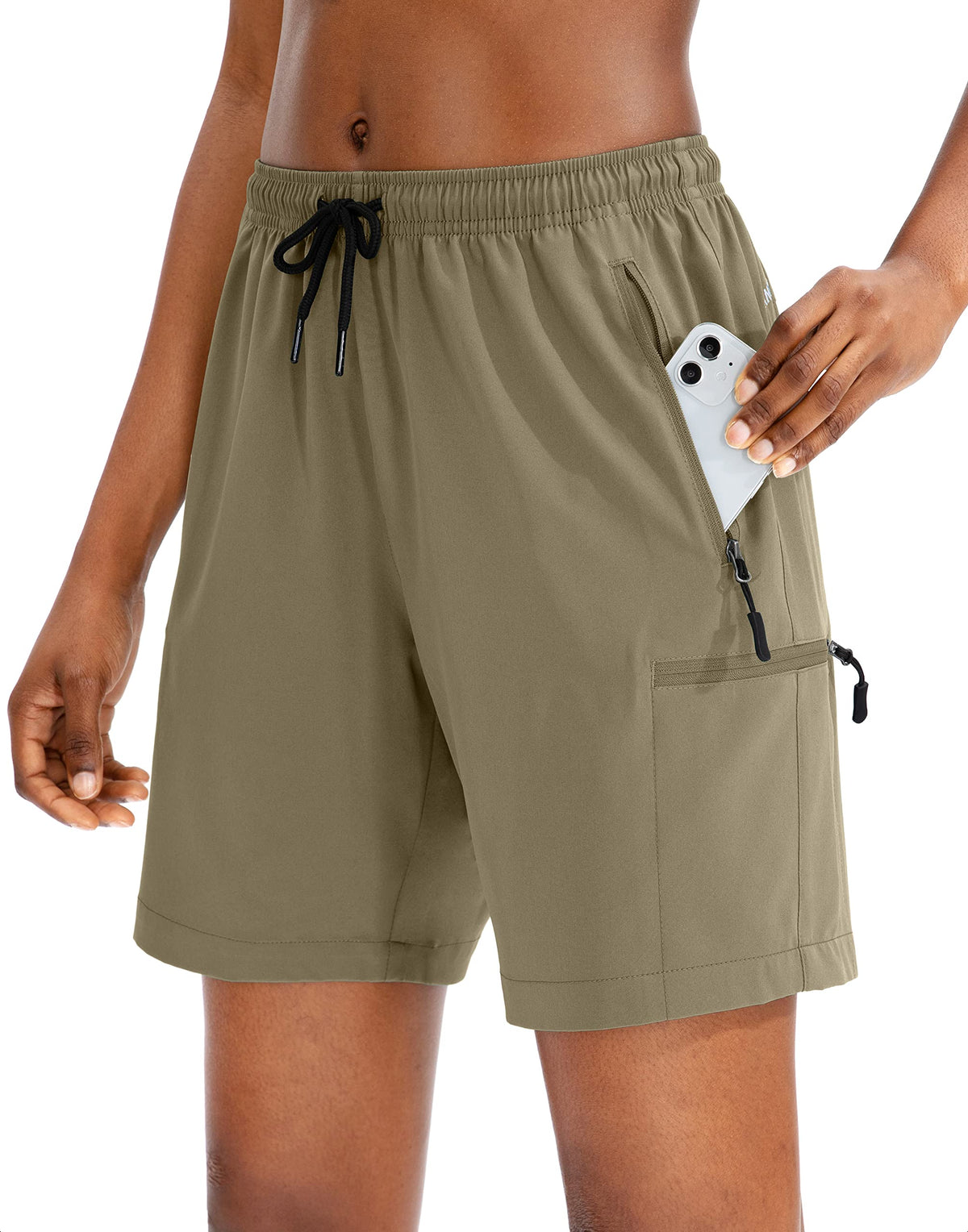 SANTINY Women's 5''/ 7''/9'' Hiking Cargo Shorts Quick Dry Lightweight Summer Shorts for Women Athletic Golf Zipper Pockets(Dusty Khaki_S)