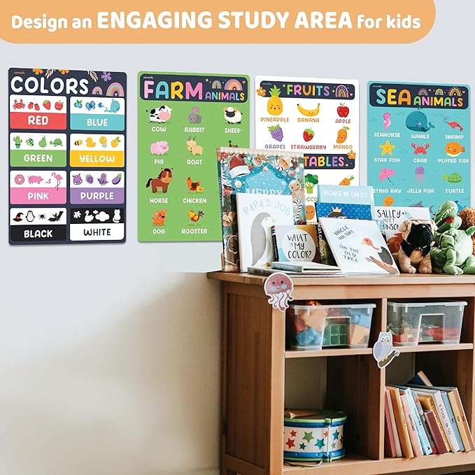 jackinthebox 20 Colorful Pre K Educational Posters for Toddlers - 12 x 17 inches Laminated, Homeschool Decorations, Preschool Posters, Classroom Posters, Easter Gift Learning Posters for Toddlers 1-3.