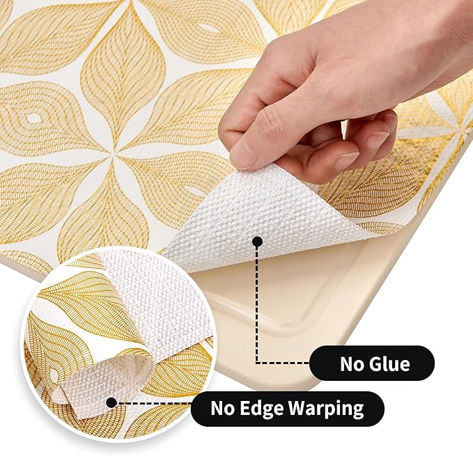 Shelf Liners for Kitchen Cabinets 23.62in x 39.5FT, Non Adhesive Cabinet Liner Strong Non-Slip Golden Leaf Drawer Liner, Easy to Clean for Shelf, Cabinet with Knife and Tape Measure