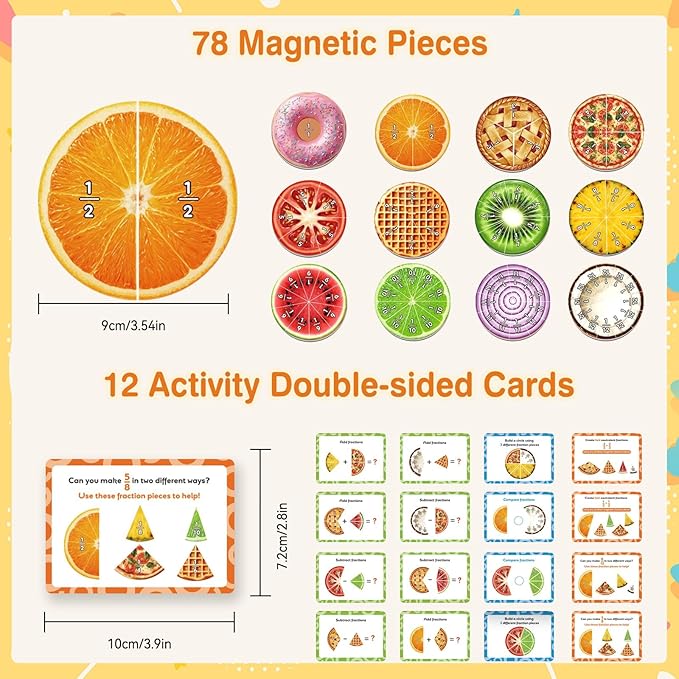Magnetic Fraction Tiles & Circles, Bars,Math Manipulatives 2nd, 3rd, 4th, 5th Grade,Fraction Manipulatives for Kids Teachers Demonstration Teaching Homeschool Supplies Classroom Whiteboard
