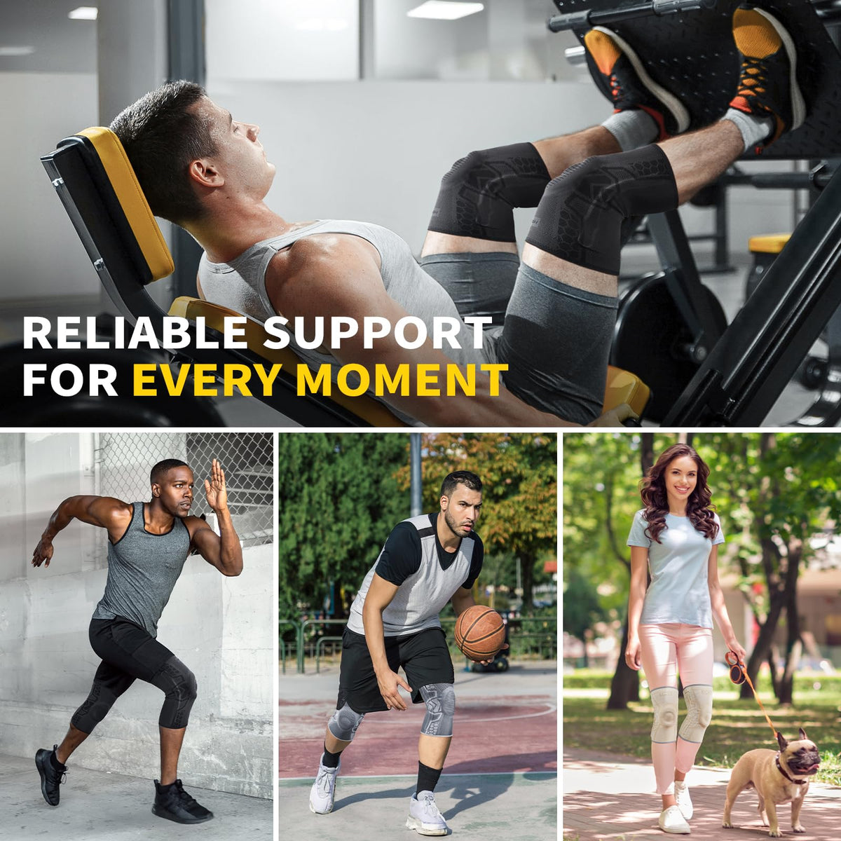 CAMBIVO Knee Brace for Knee Pain, Medical Grade Knee Compression Sleeve with Side Stabilizers & Patella Gel Pad for Meniscus Tear, Arthritis, ACL, Running,Workout, Daily Use(Black, Large)