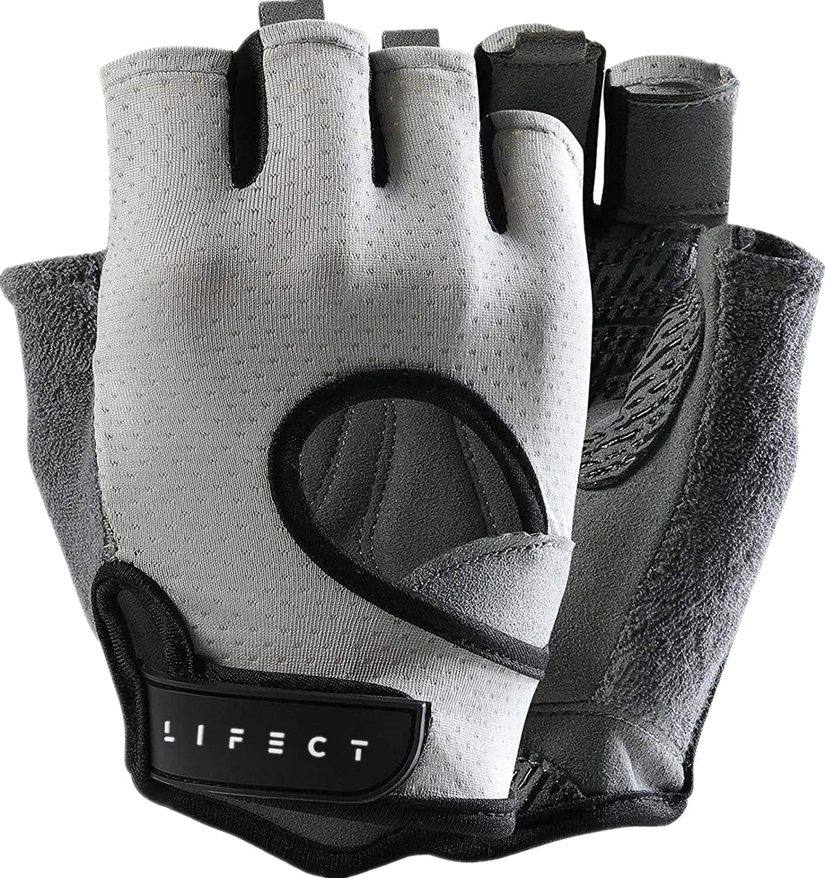 LIFECT Freedom Workout Gloves, Knuckle Weight Lifting Shorty Fingerless Gloves with Curved Open Back, for Powerlifting, Gym, Women and Men(Grey, Medium)