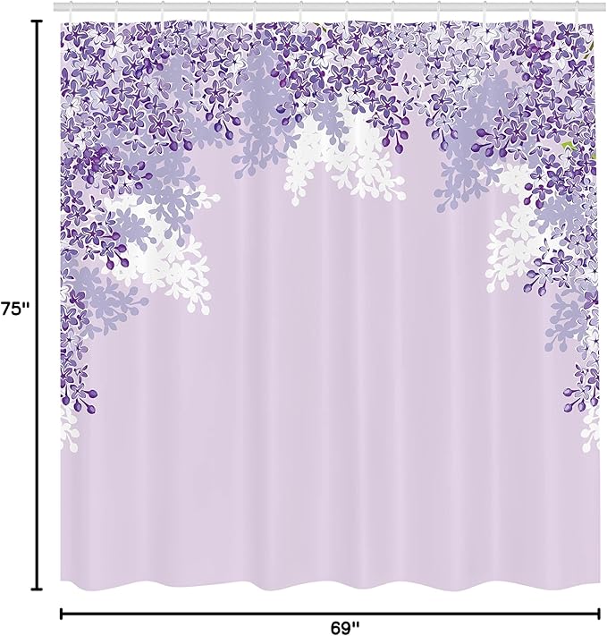 Ambesonne Flower Shower Curtain, Framing Lilac Flowers in Blossom Vernal Season Soothing Color Shades Artwork, Cloth Fabric Bathroom Decor Set with Hooks, 69" W x 75" L, Blue Violet