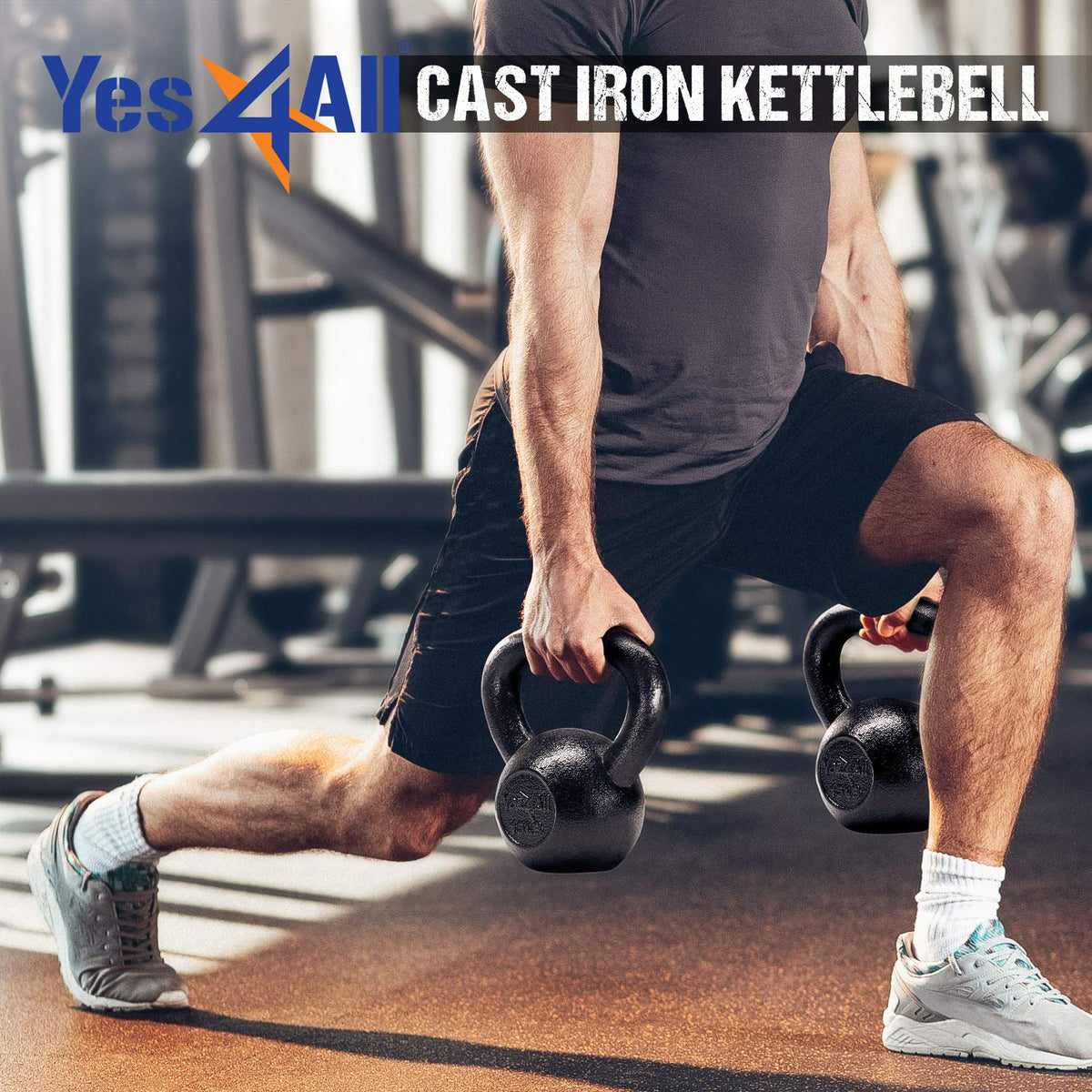 Yes4All Kettlebell Sets, Pair 20 & 25 LB Cast Iron Strength Training Kettlebells, Wide Handles & Flat Bottom for Push Ups, Swings, Squats & Full Body Workout at Home or Gym