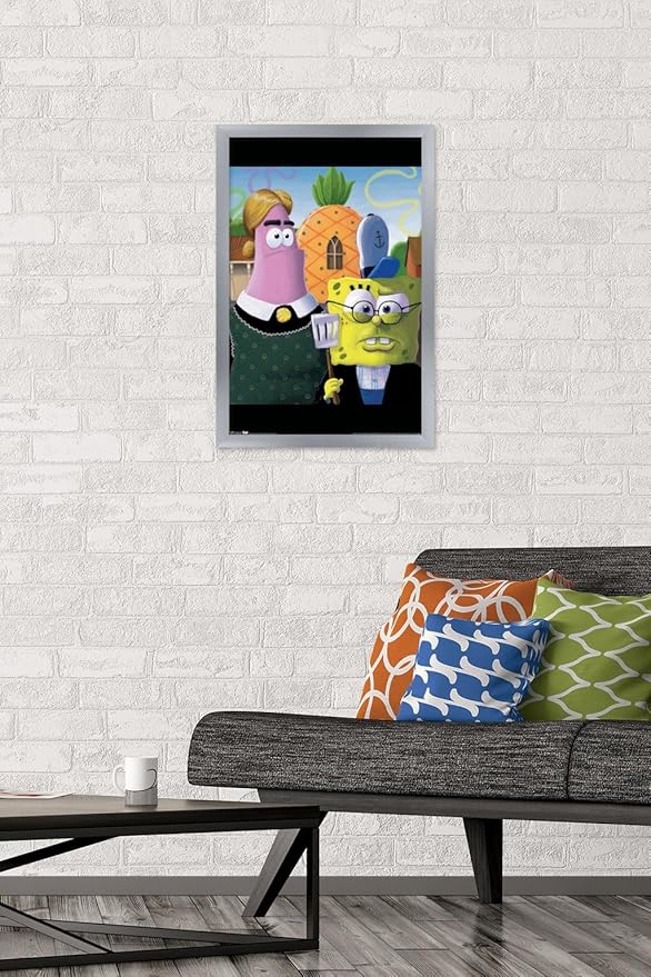 Trends International Nickelodeon Spongebob - American Gothic Wall Poster, 14.725" x 22.375", Silver Framed Version