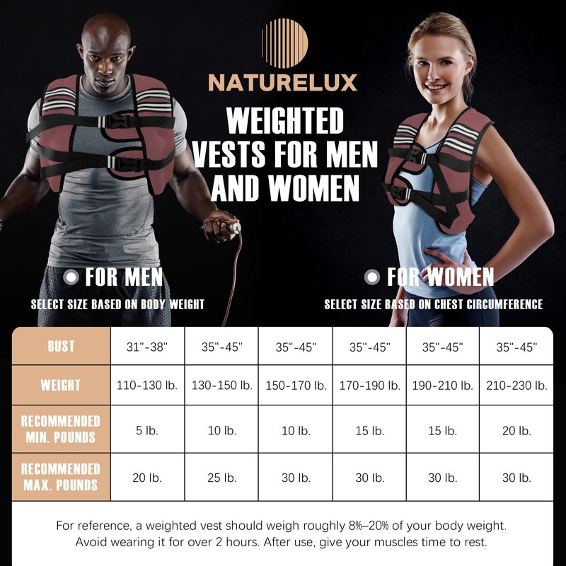NATURELUX Weighted Vest with Reflective Stripe and Adjustable Buckle Straps, Sand Brown, 15 lbs