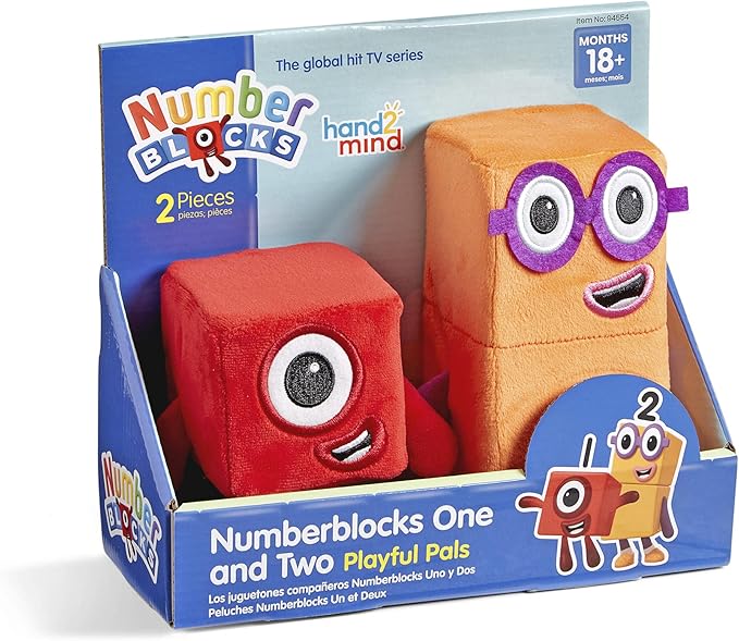 hand2mind Numberblocks One & Two Playful Pals, Plush Figure Toys, Numbers for Toddlers, Preschool Math Learning Toys, Stuffed Animal Plushies, Counting Blocks, Soft Stuffies, Kids Birthday Gifts﻿﻿﻿﻿