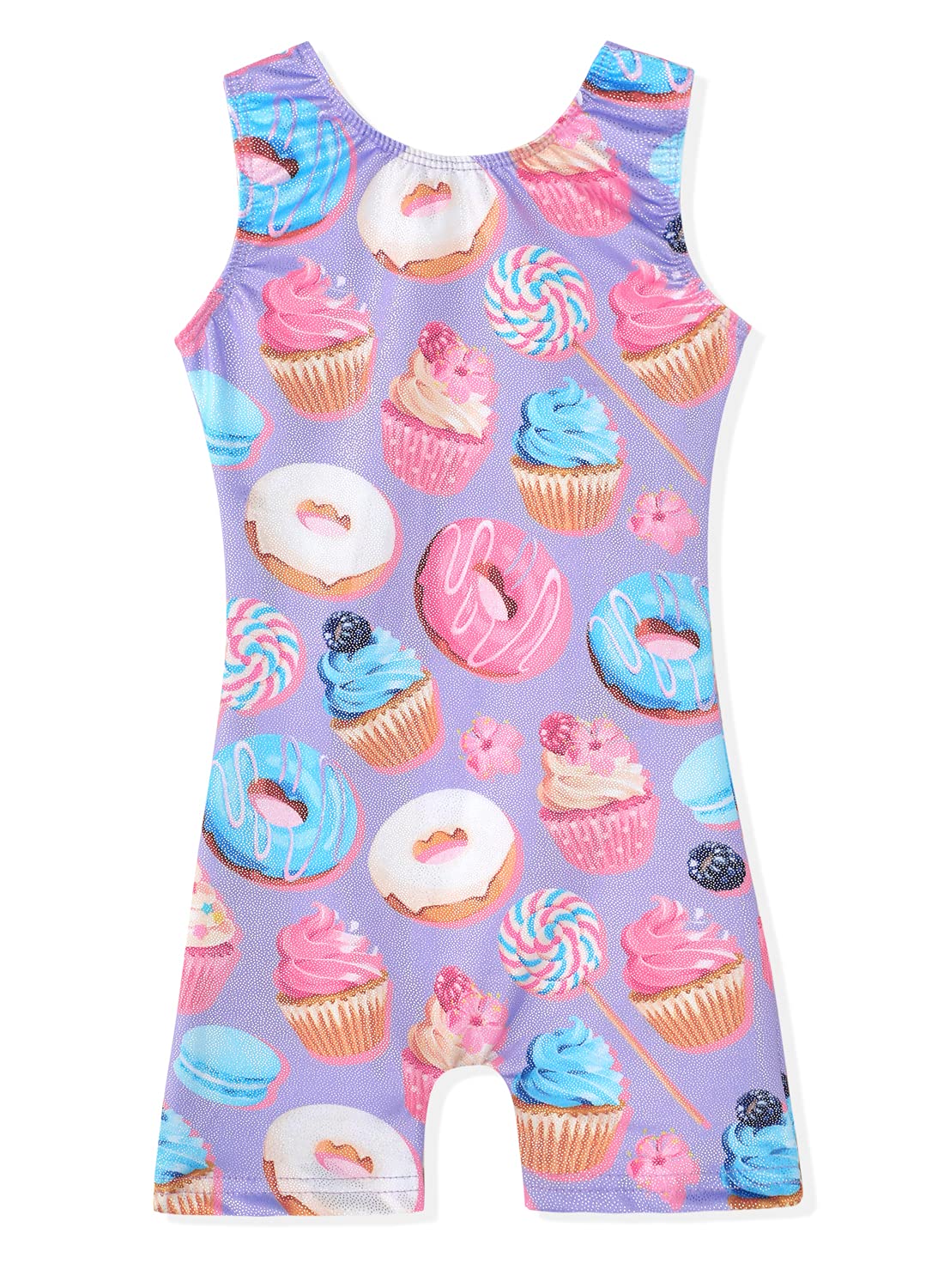 Belovance Leotards for Girls Gymnastics 9 10 Kid Child Gymnastics Biketard Athletic Dance Wear Shiny Purple Donuts (Donuts Purple, 9-10 Years)